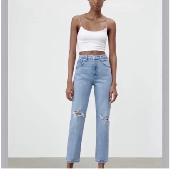 Zara High Rise Distressed Straight Leg Jeans – Size 2 with 28 inch inseam - Picture 1 of 4